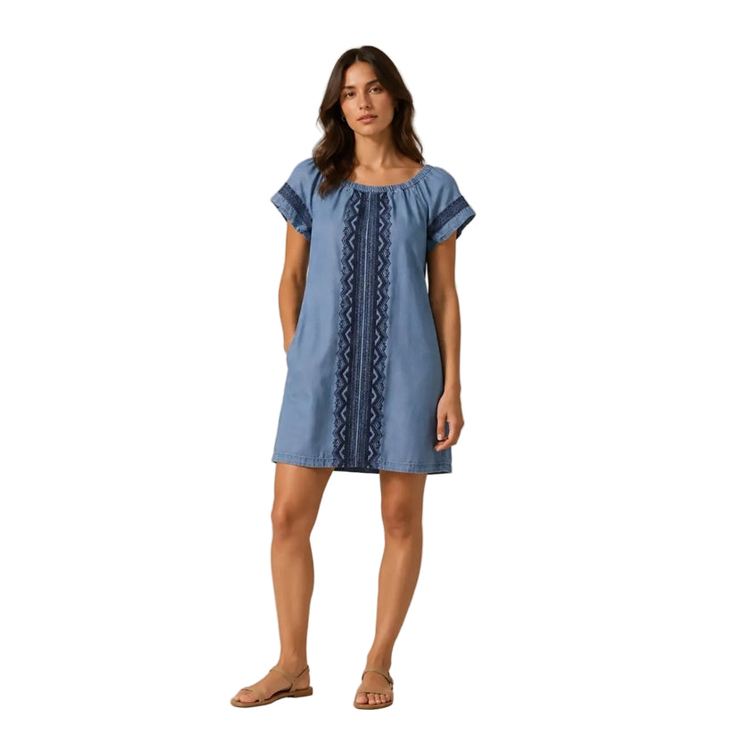 Monsoon Womens Blue Chambray Embroidered Boho Shift Dress Size M by Monsoon – blouse | RewearableUK