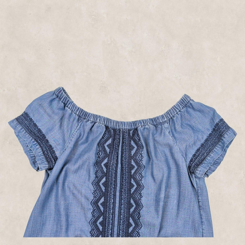 Monsoon Womens Blue Chambray Embroidered Boho Shift Dress Size M by Monsoon – blouse | RewearableUK