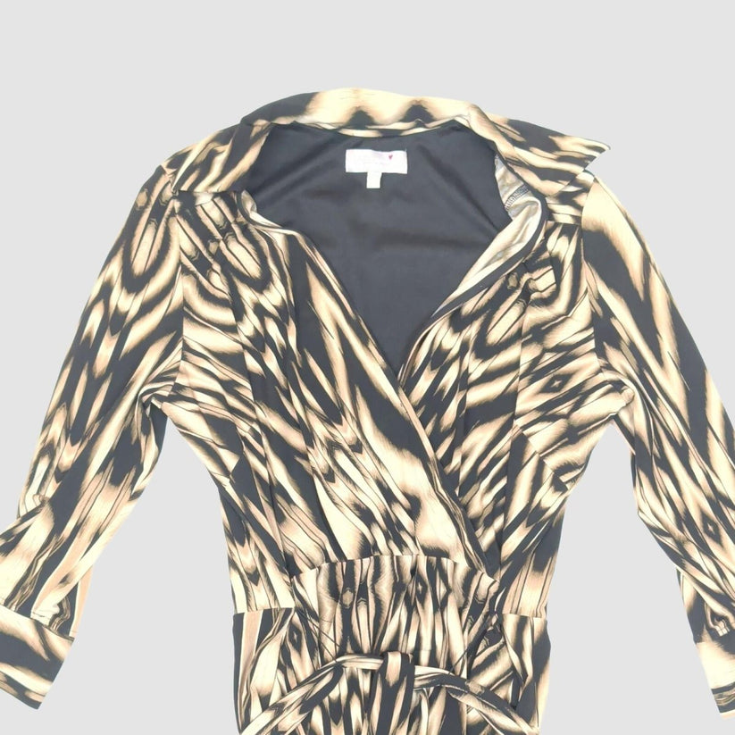 M&S Per Una Geometric Print Wrap Dress V - Neck Long Sleeve Belted Womens UK 12 by Per Una – | RewearableUK