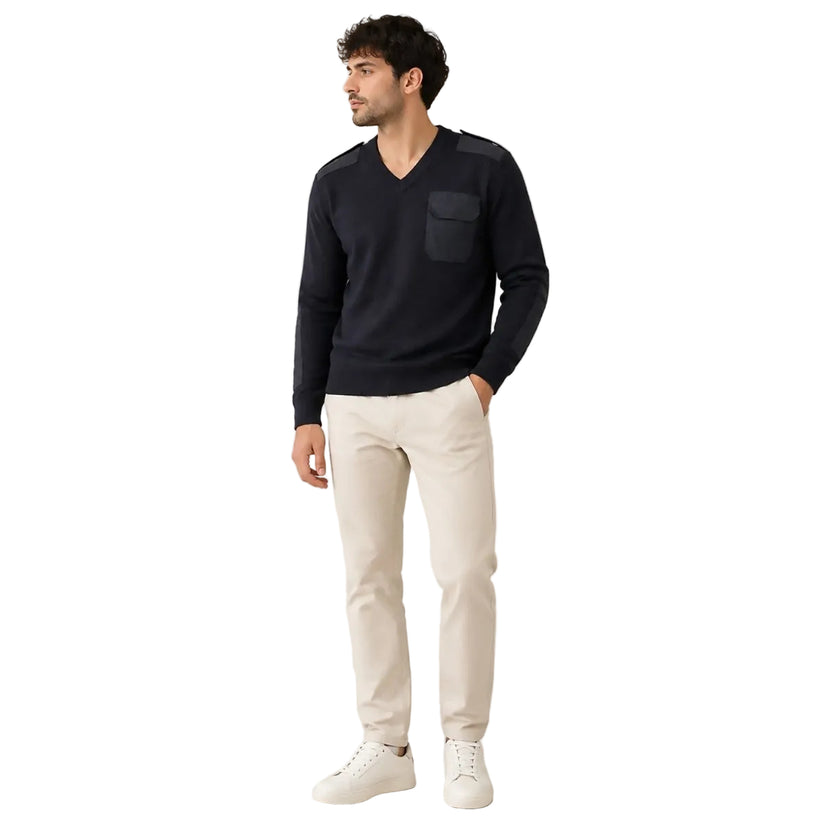 Munz Wool Military Jumper Black V Neck Tactical Sweater Elbow Patches by munz – MILITARY | RewearableUK