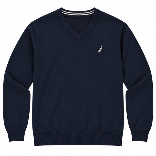 Nautica Men's Jumper Medium Navy V-Neck Embroidered Logo 60% Cotton 40% Poly – product photo 1 | RewearableUK