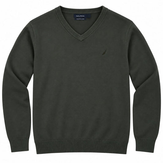 Nautica Men's Jumper XXXL (EU) / XXL (US) Dark Green V-Neck Pima Cotton Blend – product photo 1 | RewearableUK