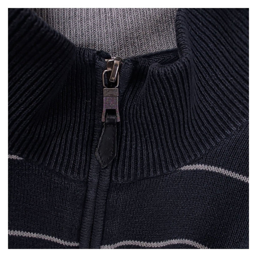 Nautica Men's Navy Blue Striped Quarter Zip Cotton Knit Jumper Size L – product photo 4 | RewearableUK