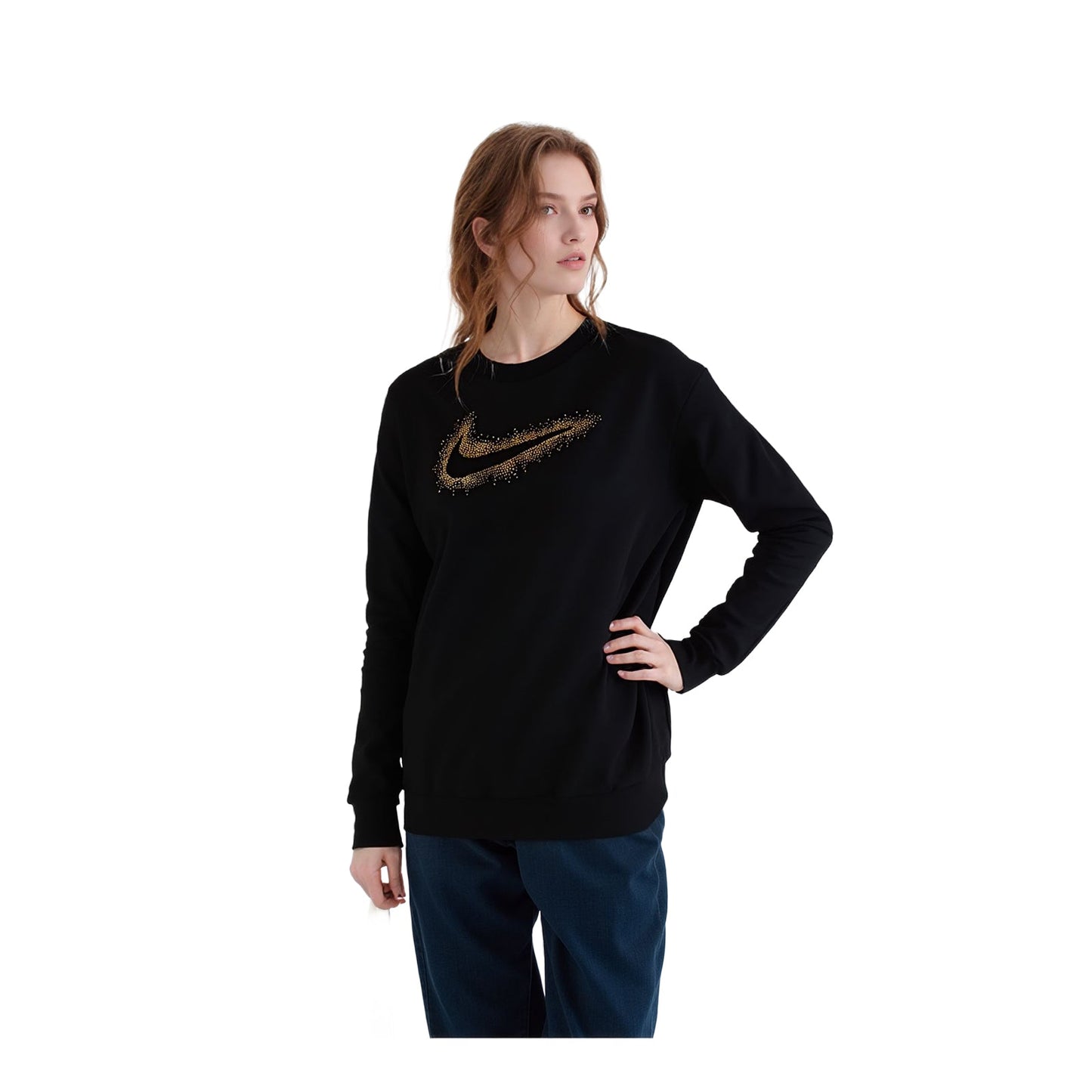 Nike Nike Girls Sweatshirt XL 156 - 166cm Black Long Sleeve Golden Logo Used Sweater & Hoodie RewearableUK