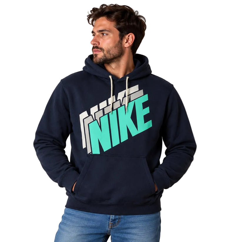 Nike Men's Graphic Logo Hoodie XL Navy Teal White Cotton Blend Pullover – Hoodie product photo 1 | RewearableUK