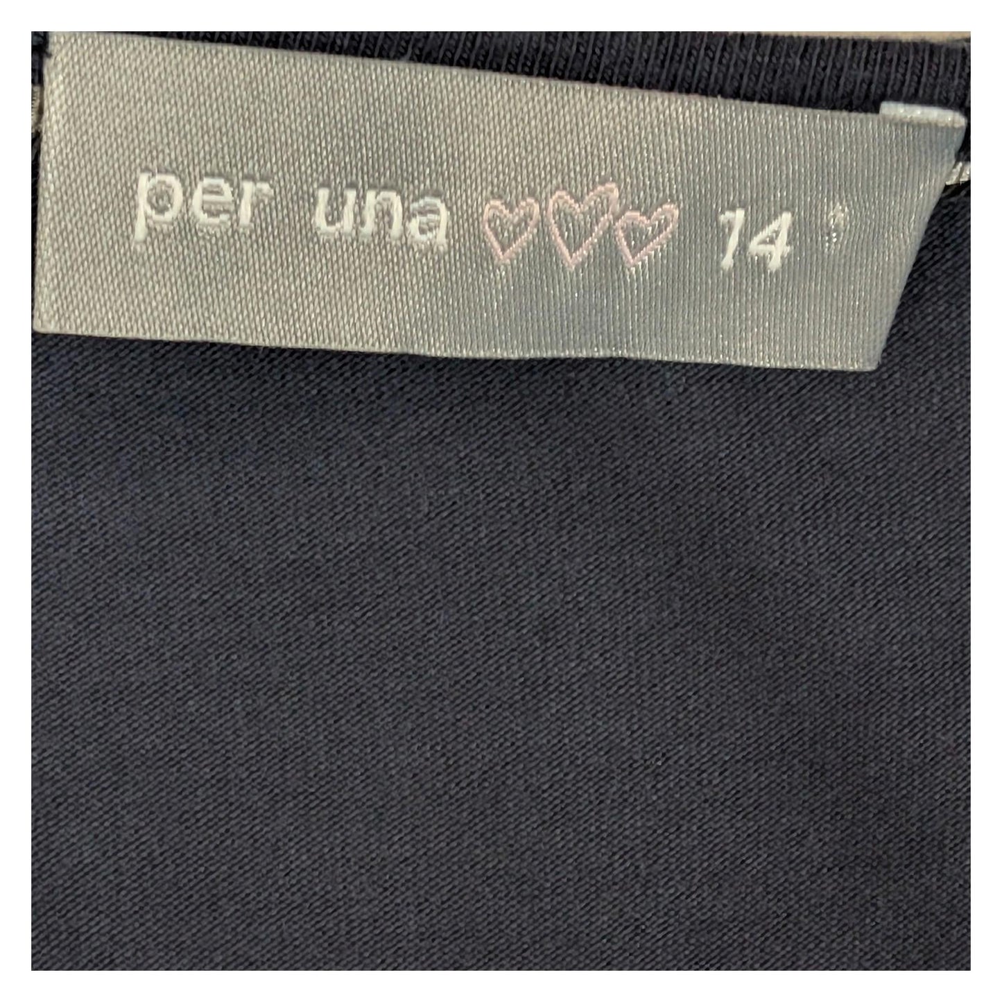 Per Una Navy Blue Ruffle Tunic Top Size UK 14 Layered Chiffon Hem Jersey Blouse by Per Una – | RewearableUK