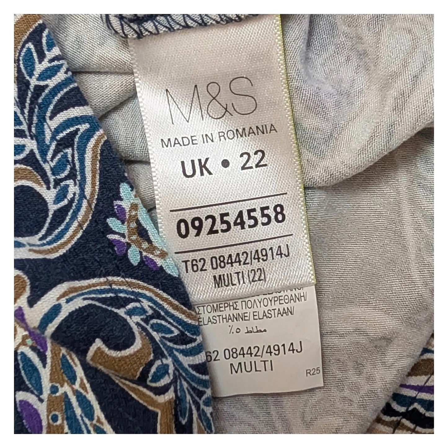 Per Una Paisley Tunic Top Size UK 22 Plus Blue Brown Ruched Side Stretch Jersey by Marks & Spencer – | RewearableUK