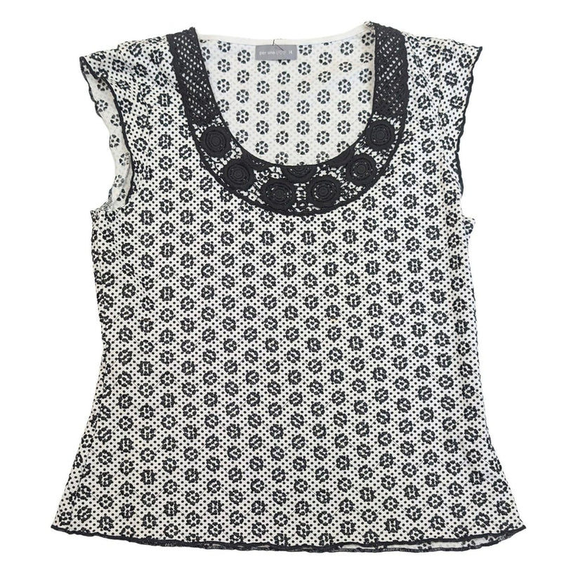 Per Una Top Size UK 14 White Black Polka Dot Floral Crochet Neck Sleeveless Cott by Marks & Spencer – | RewearableUK