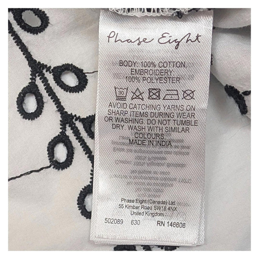 Phase Eight White Cotton Top Size UK 18 Black Embroidered Lace Boho Peasant Blou by Phase Eight – | RewearableUK