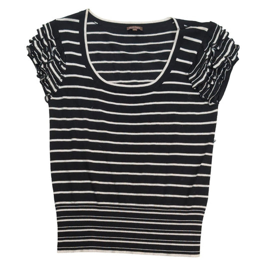 Phase Eight Women's Striped Knit Top UK 12 Black White Ruffle Sleeves – product photo 1 | RewearableUK
