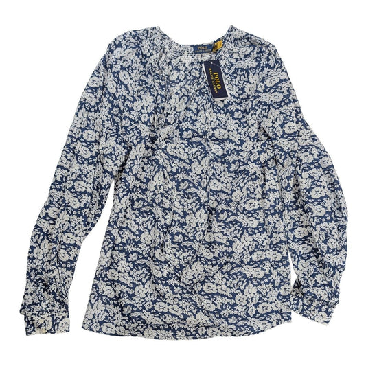 Polo Ralph Lauren Blouse Size M Blue White Floral Cotton Tie Neck NWT by Polo Ralph Lauren – blouse | RewearableUK