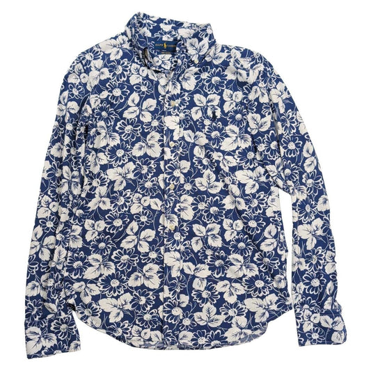Polo Ralph Lauren Women's Knit Oxford Shirt M Blue White Floral Cotton Logo – product photo 1 | RewearableUK