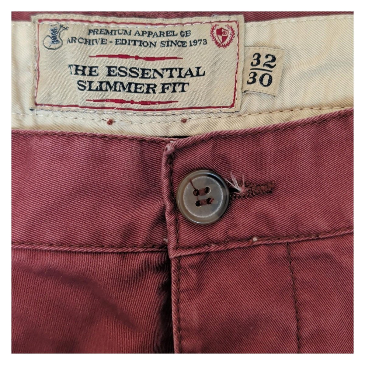 premium apparel gb archive edition mens w32 l30 maroon slim fit chinos pants by matalan – | RewearableUK