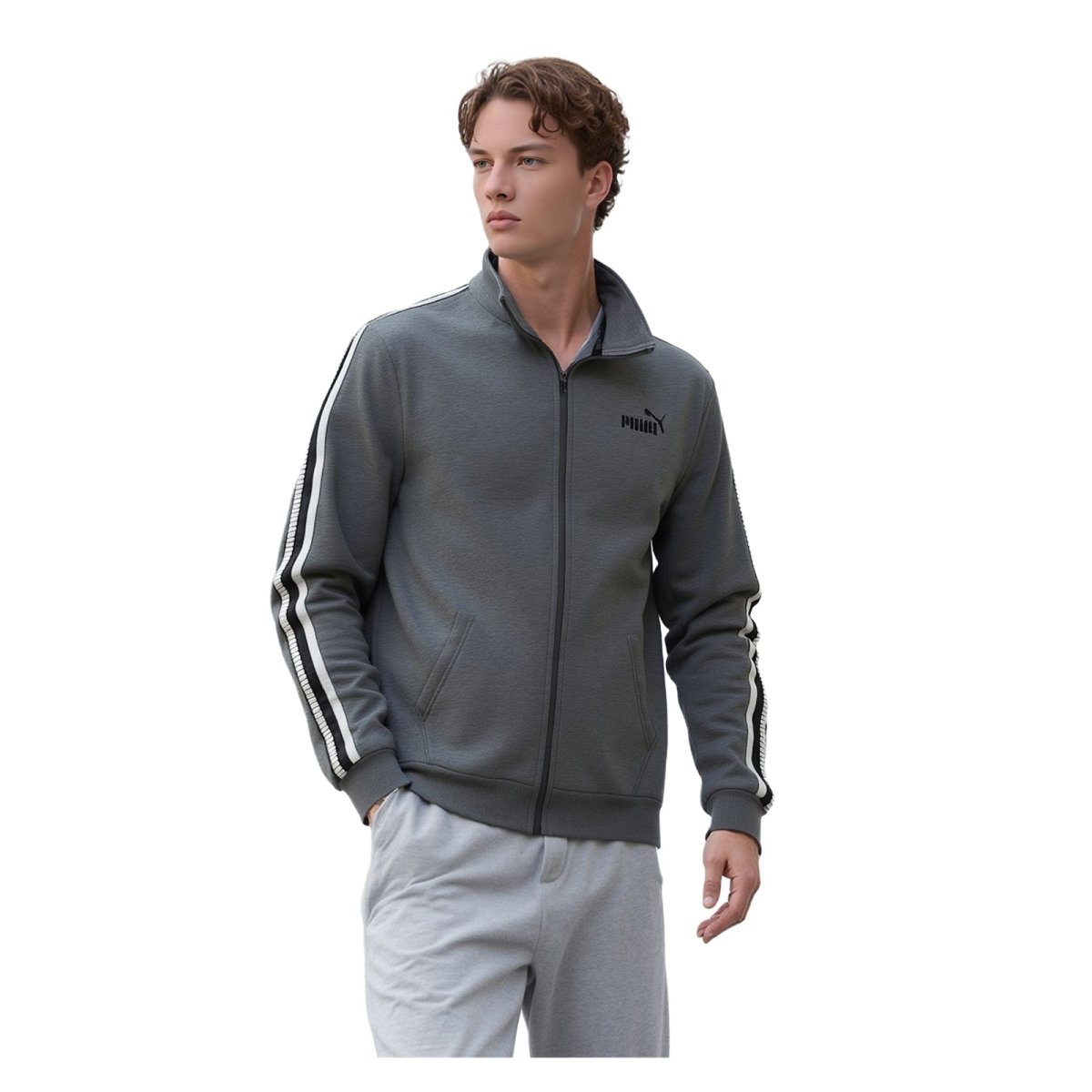 PUMA Puma Mens Sweatshirt Medium Grey Full Zip Hoodie Jumper Long Sleeve Cotton Top Sweater & Hoodie RewearableUK