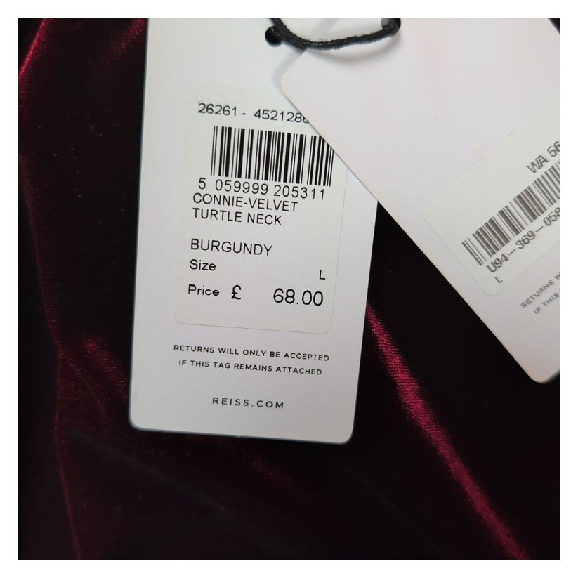 Reiss Connie Velvet Turtleneck Top Size L Burgundy Long Sleeve BNWT – product photo 2 | RewearableUK