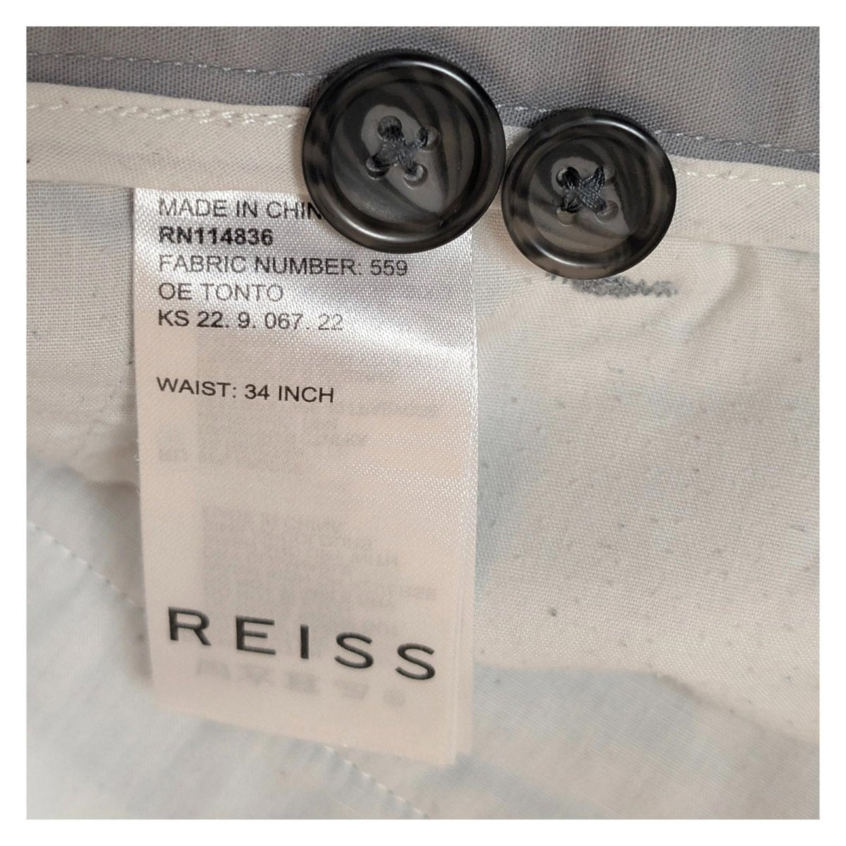 Reiss Tonto Grey Chino Trousers Men's W34 Smart Casual Slim Modern Fit Pants by Reiss – | RewearableUK