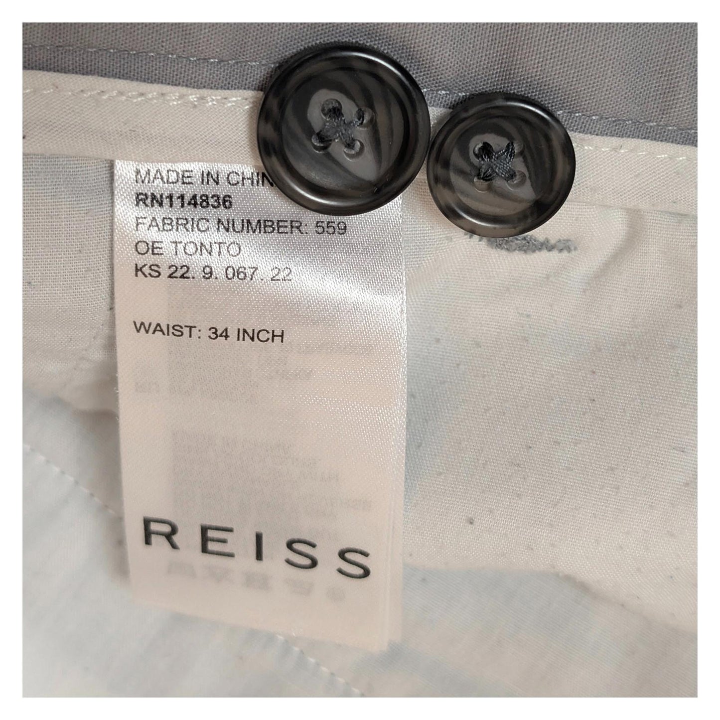 Reiss Tonto Grey Chino Trousers Men's W34 Smart Casual Slim Modern Fit Pants by Reiss – | RewearableUK