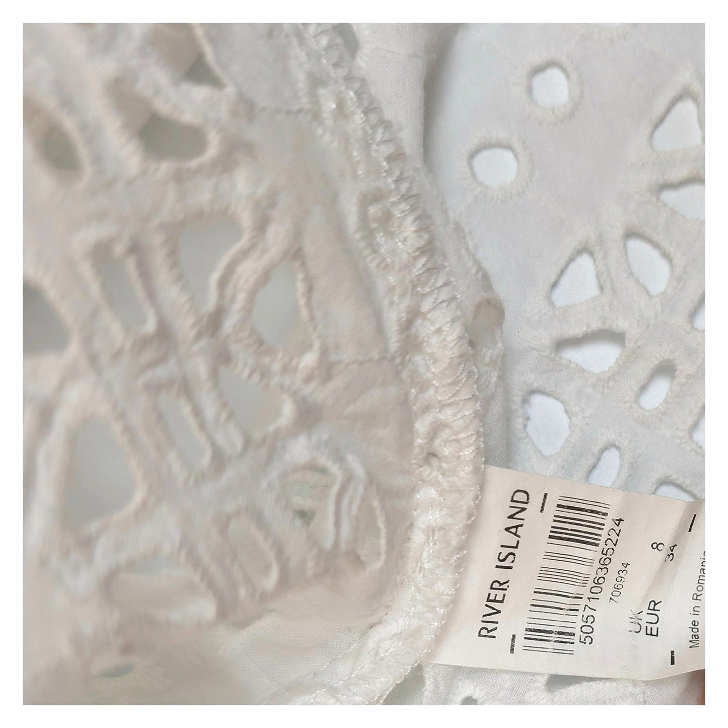 River Island White Broderie Anglaise Blouse UK 8 High Neck Victorian Puff Sleeve by River Island – | RewearableUK
