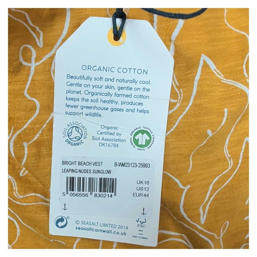 Seasalt Cornwall Bright Beach Vest UK 16 Mustard Organic Cotton Nude Print BNWT – product photo 2 | RewearableUK