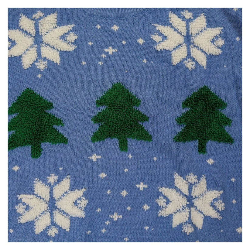 SHEIN Womens Christmas Jumper L Blue Tufted Trees Snowflakes Acrylic – product photo 2 | RewearableUK