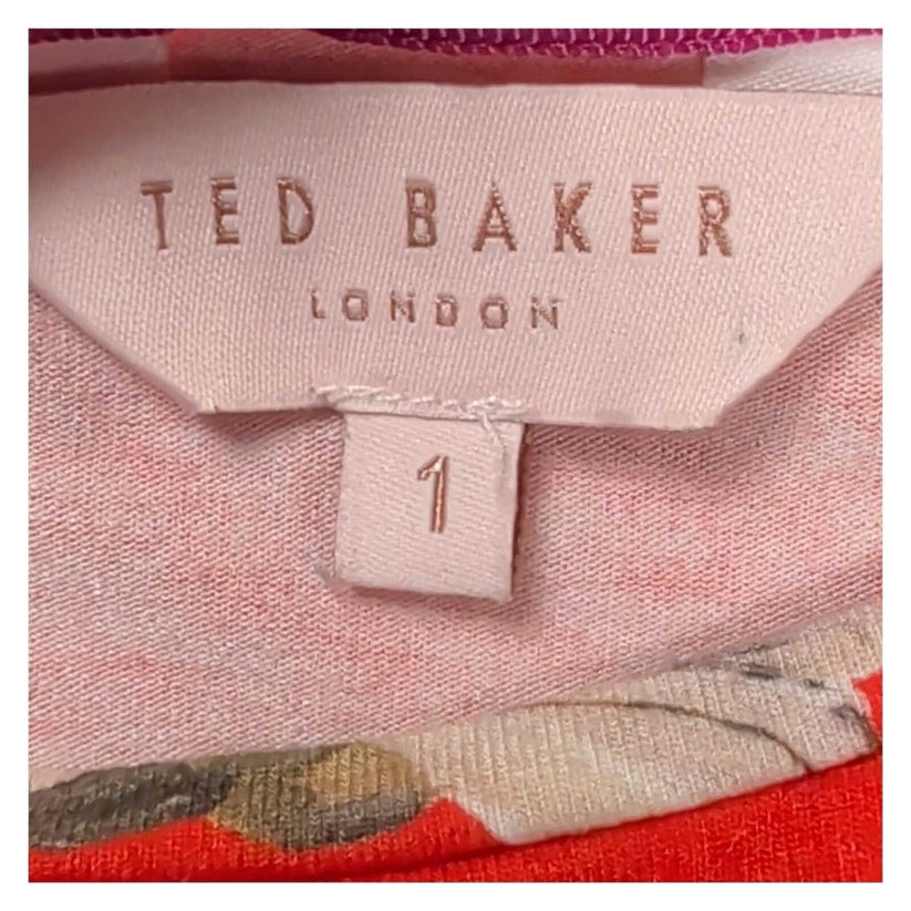 Ted Baker Arbyela Women's Orange Floral Fitted T-Shirt Size 1 UK 8 Stretch – product photo 3 | RewearableUK