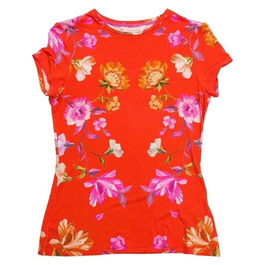 Ted Baker Arbyela Women's Orange Floral Fitted T-Shirt Size 1 UK 8 Stretch – product photo 1 | RewearableUK