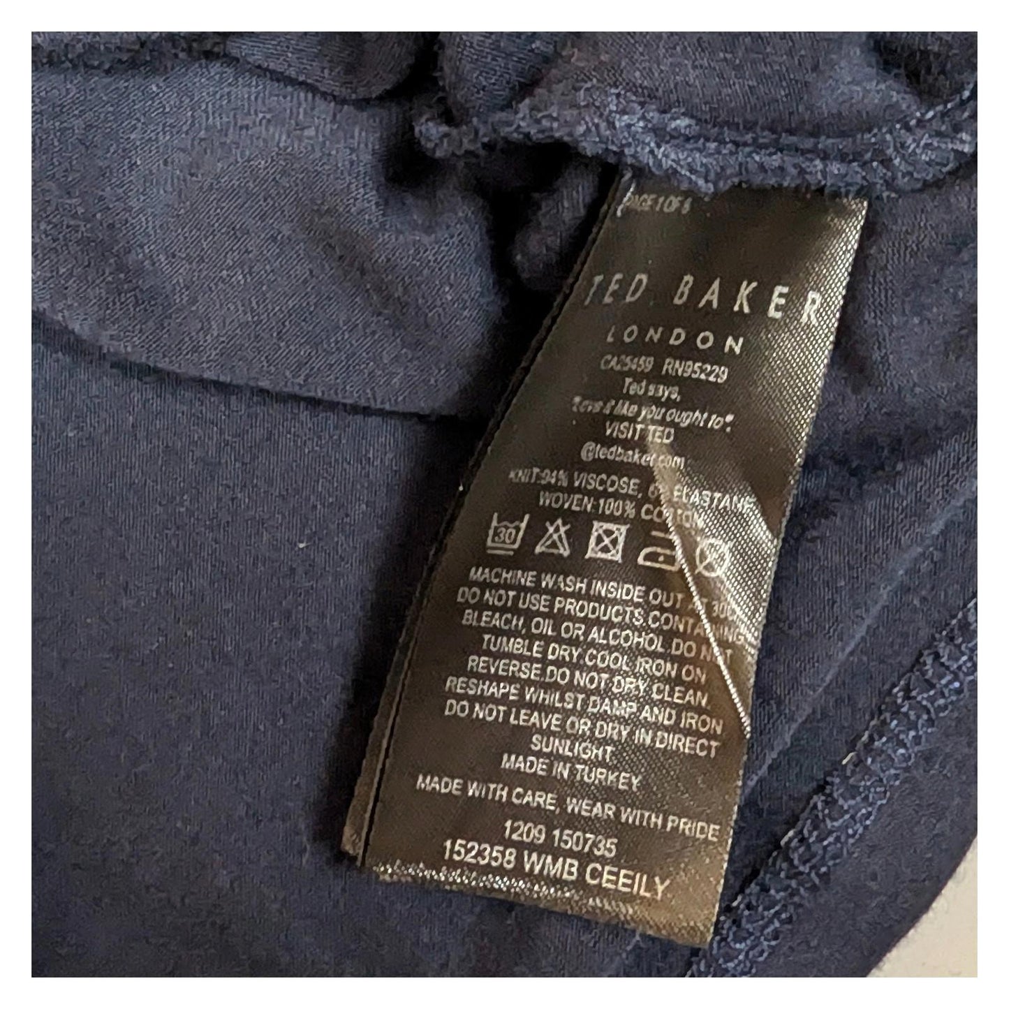 Ted Baker Ceeily Navy Blue Frill Neck Top Size 3 (UK 12) Ruffle Collar Long Slee by Ted Baker – | RewearableUK