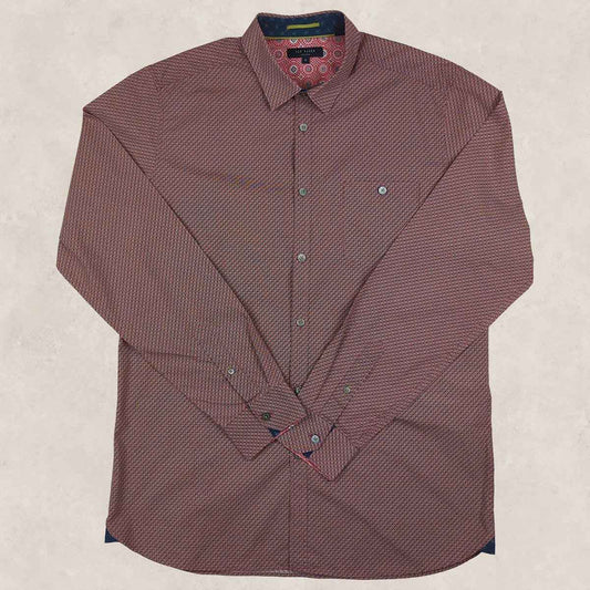 Ted Baker Geometric Print Long Sleeve Shirt Red | Men's XL (Size 5) – Shirt product photo 2 | RewearableUK