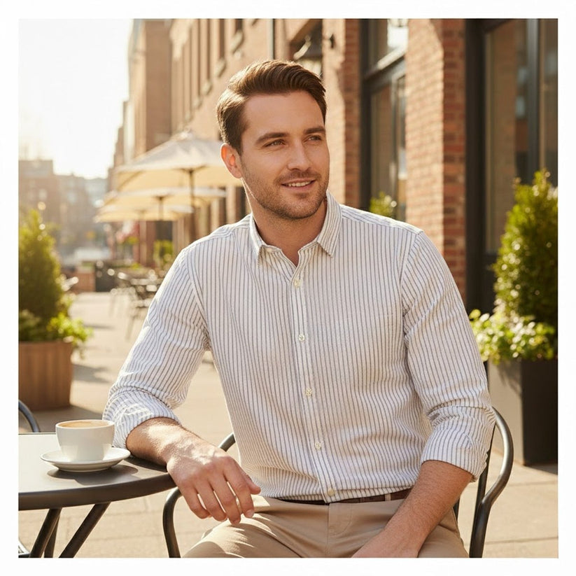 Ted Baker Ivory Striped Long Sleeve Shirt Men’s Size Large (4) Excellent by Ted Baker – shirt | RewearableUK