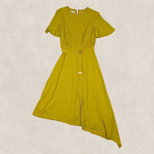 Ted Baker London Womens Mustard Yellow Textured Asymmetric Midi Dress Size 1 by Ted Baker – | RewearableUK
