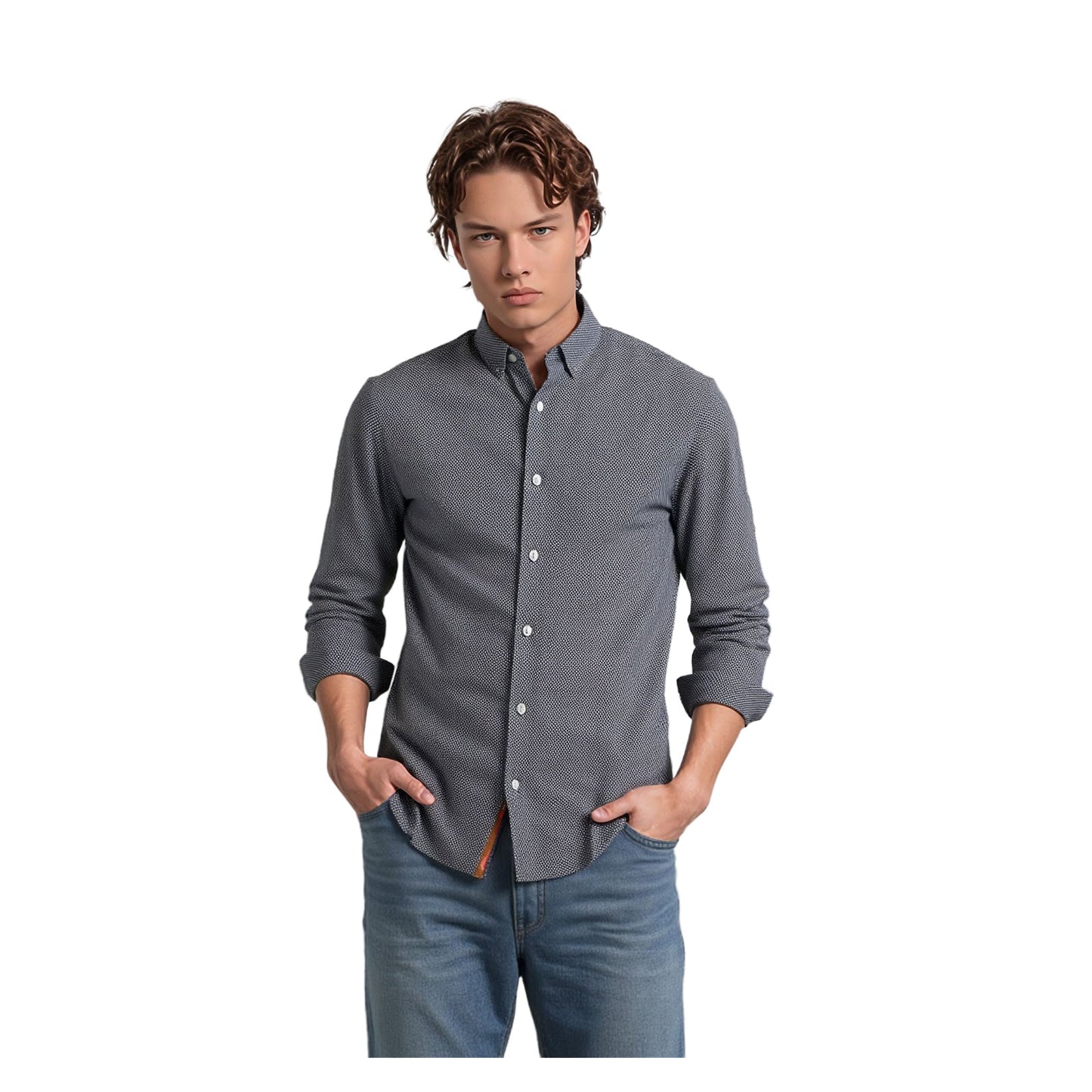 Ted Baker Ted Baker Men's Blue Geometric Long Sleeve Cotton Shirt Size 3 M Casual shirt RewearableUK