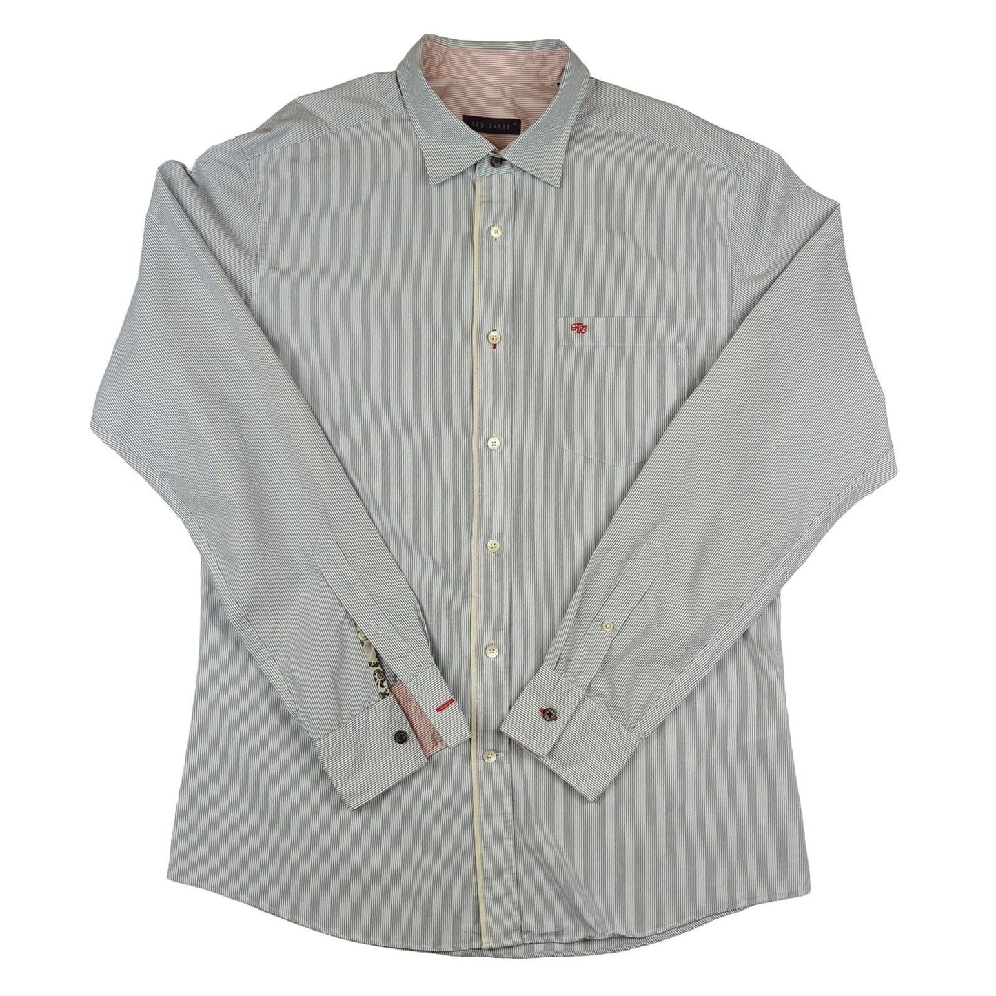 Ted Baker Ted Baker Mens Casual Shirt Large Size 4 Pink Blue Stripe Cotton Long Sleeve Top shirt RewearableUK