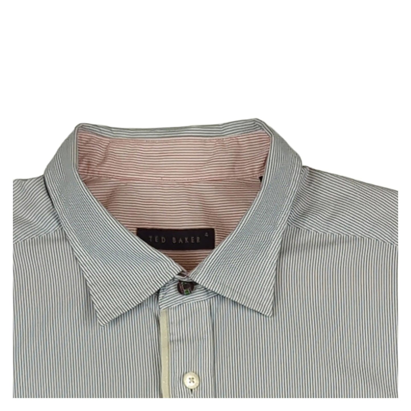 Ted Baker Ted Baker Mens Casual Shirt Large Size 4 Pink Blue Stripe Cotton Long Sleeve Top shirt RewearableUK