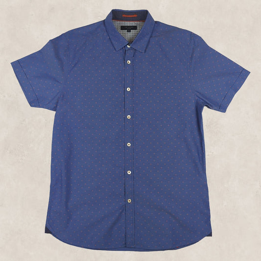 Ted Baker Men's Geometric Short Sleeve Shirt | Blue | Size 3 (M) by Ted Baker – shirt | RewearableUK