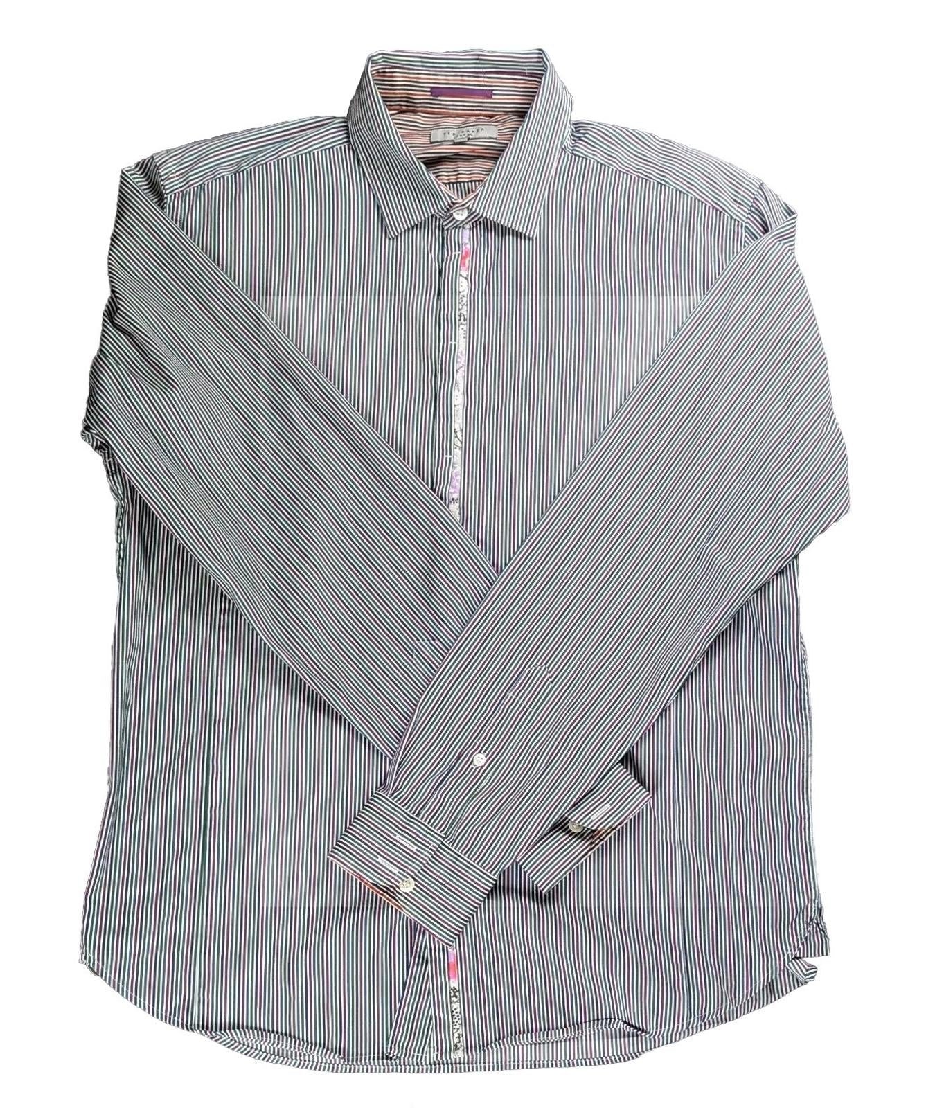 Ted Baker Ted Baker Mens Shirt XL Size 5 Multicolour Stripe Long Sleeve Cotton Casual Top shirt RewearableUK