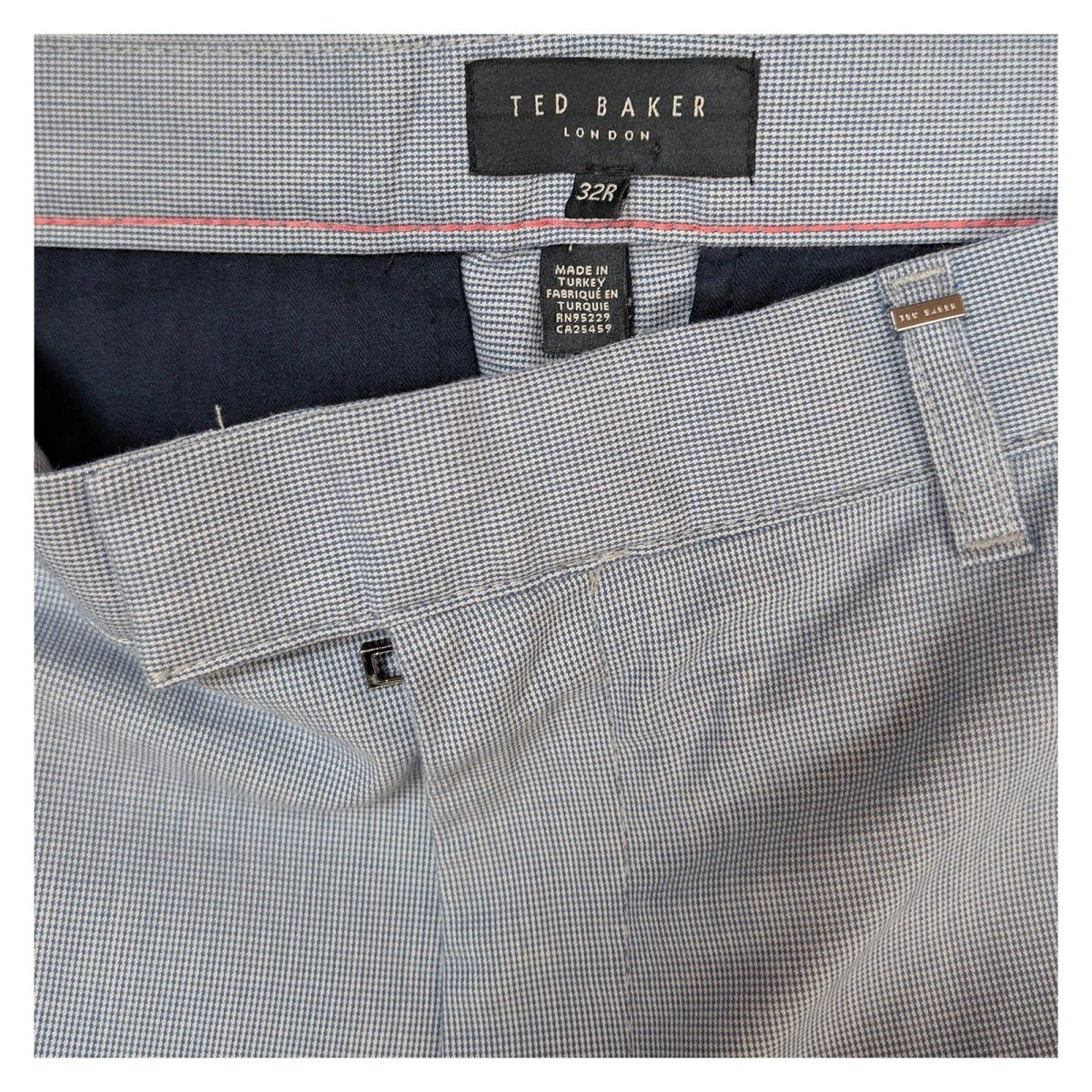 ted baker mens smart tailored trousers size 32 r light blue micro check by Baker – | RewearableUK