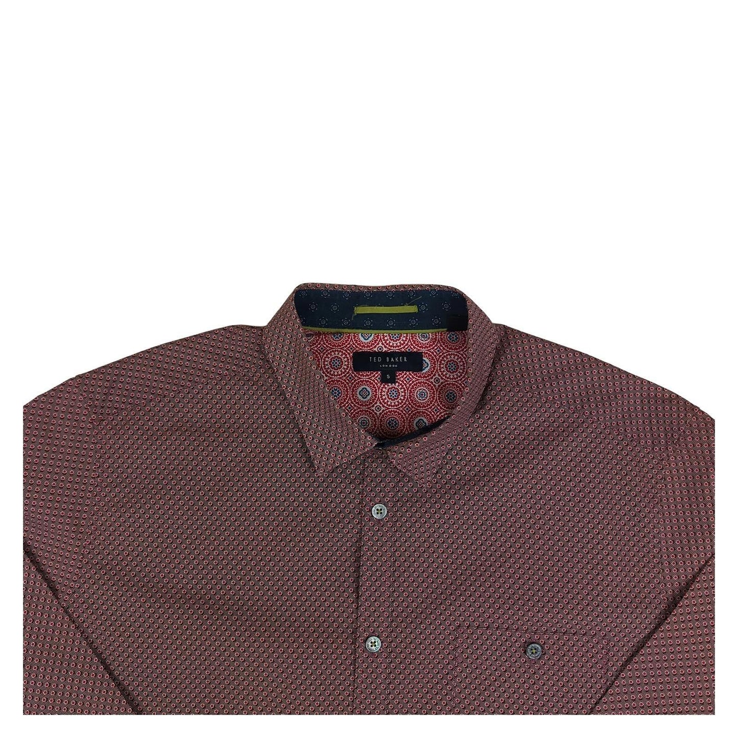 Ted Baker Ted Baker Shirt Mens XL 5 Red Geometric Print Long Sleeve Cotton Smart Casual shirt RewearableUK