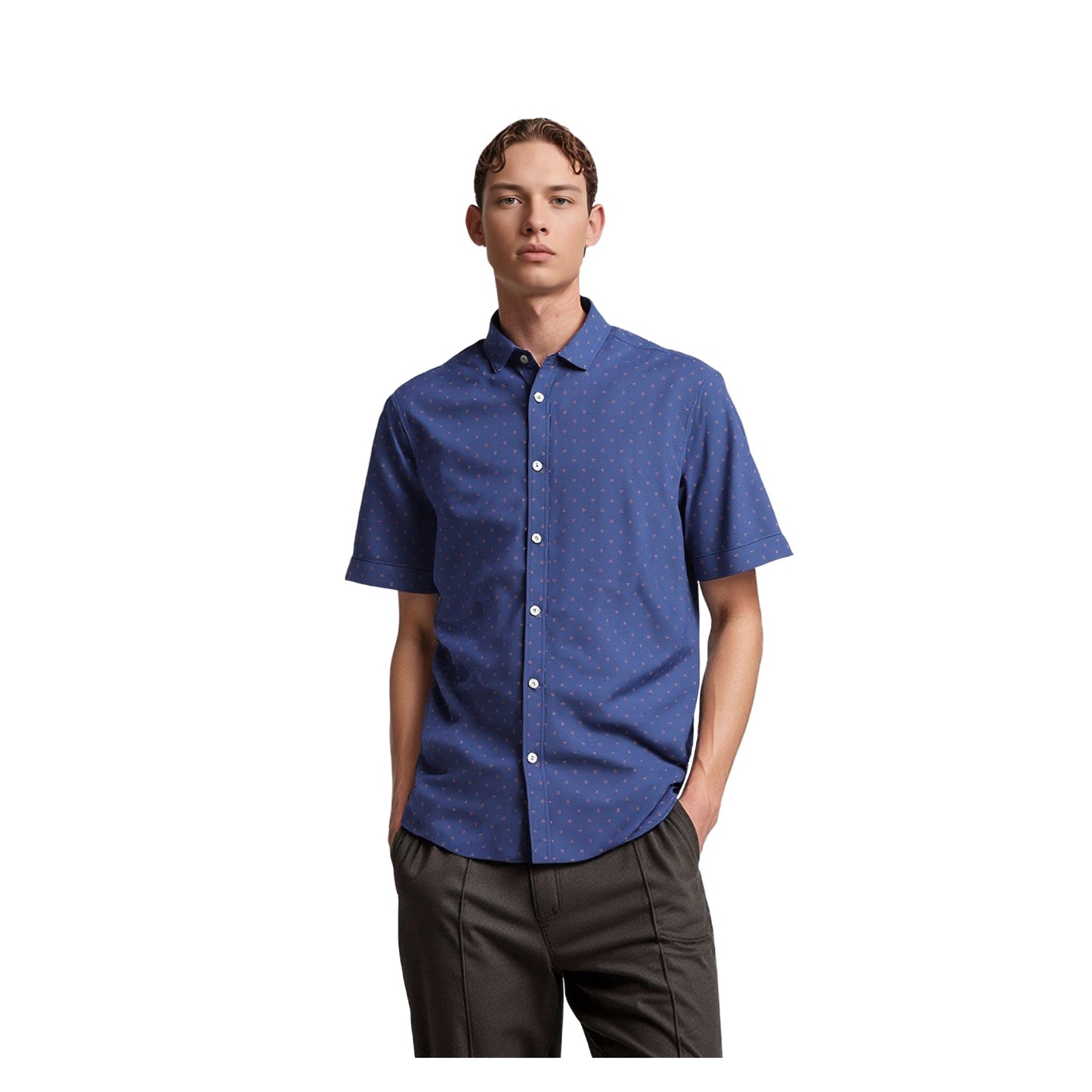 Ted Baker Ted Baker Shirt Size 3 Medium Men’s Blue Geometric Cotton Short Sleeve Casual Smart Top shirt RewearableUK