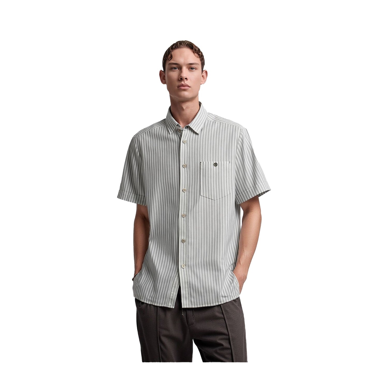 Ted Baker Ted Baker Shirt Size 4 Large Men’s Short Sleeve Cotton White Striped Casual Top shirt RewearableUK