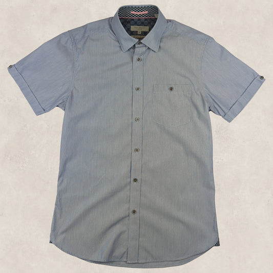 Ted Baker Short Sleeve Shirt Blue Micro Stripe | Men's Small (Size 2) by Ted Baker – shirt | RewearableUK