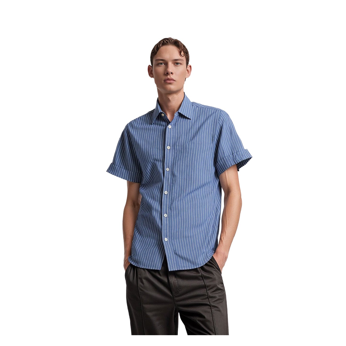 Ted Baker Ted Baker Size 4 Large Blue Striped Short Sleeve Cotton Shirt Men's shirt RewearableUK