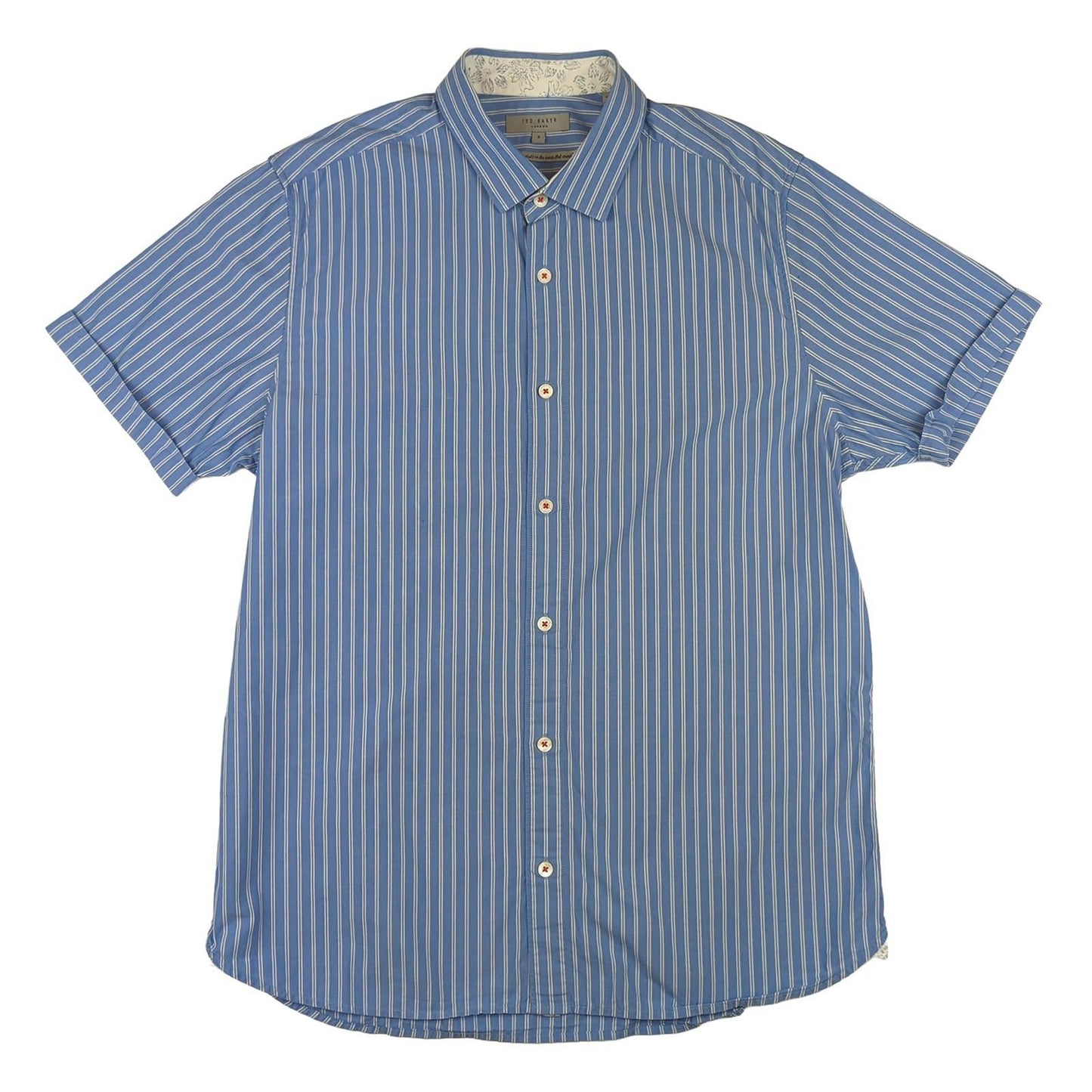 Ted Baker Ted Baker Size 4 Large Blue Striped Short Sleeve Cotton Shirt Men's shirt RewearableUK