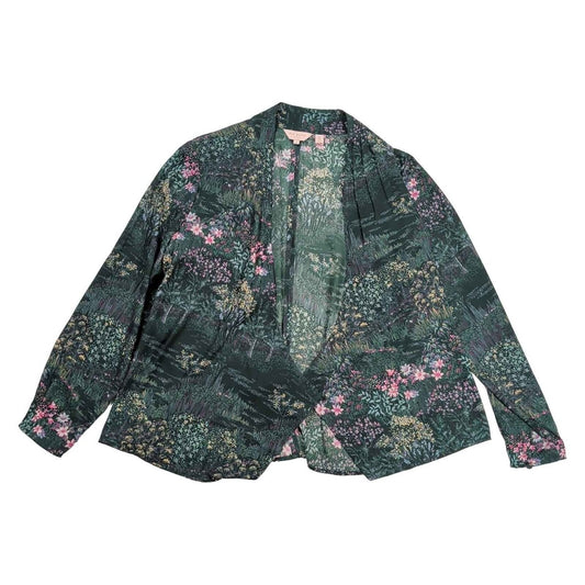 Ted Baker Thessie Wrap Blouse Size 3 UK 12 Dark Green Floral Long Sleeve – product photo 1 | RewearableUK