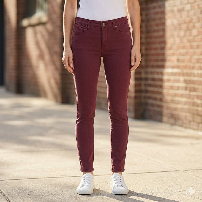 ted baker womens burgundy stretch cotton smart skinny mid rise trousers size 30 by Ted Baker – JEANS | RewearableUK