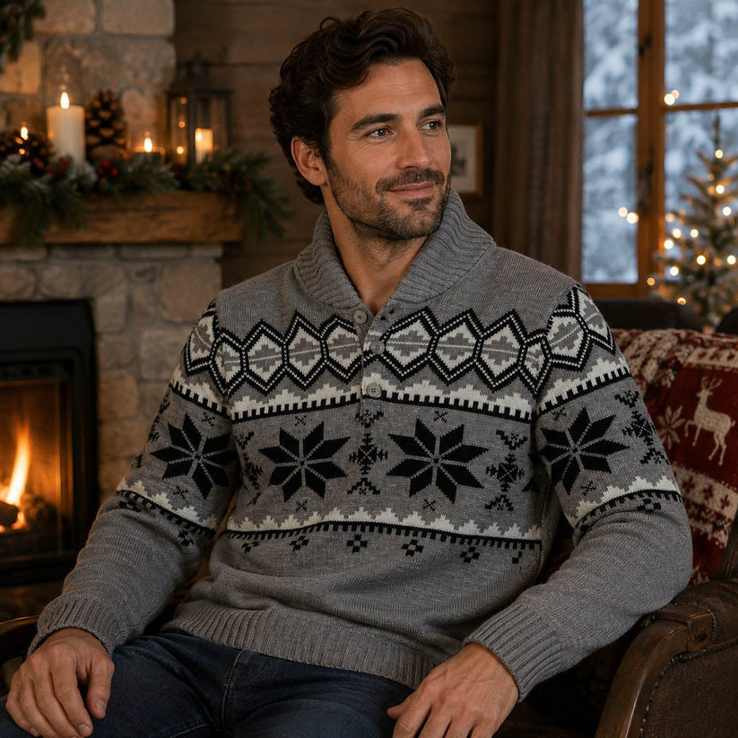 The Christmas Shop Christmas Jumper XS Grey Fair Isle Shawl Collar – Christmas Jumper product photo 1 | RewearableUK