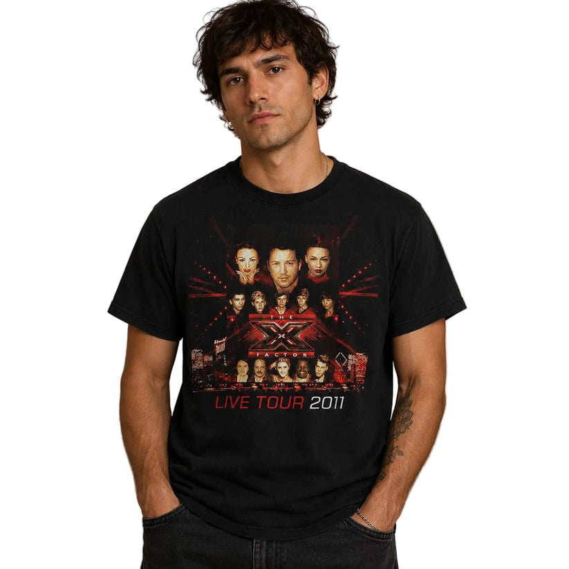The X Factor Live Tour 2011 Black Double-Sided Graphic T-Shirt – Music T-Shirt product photo 1 | RewearableUK