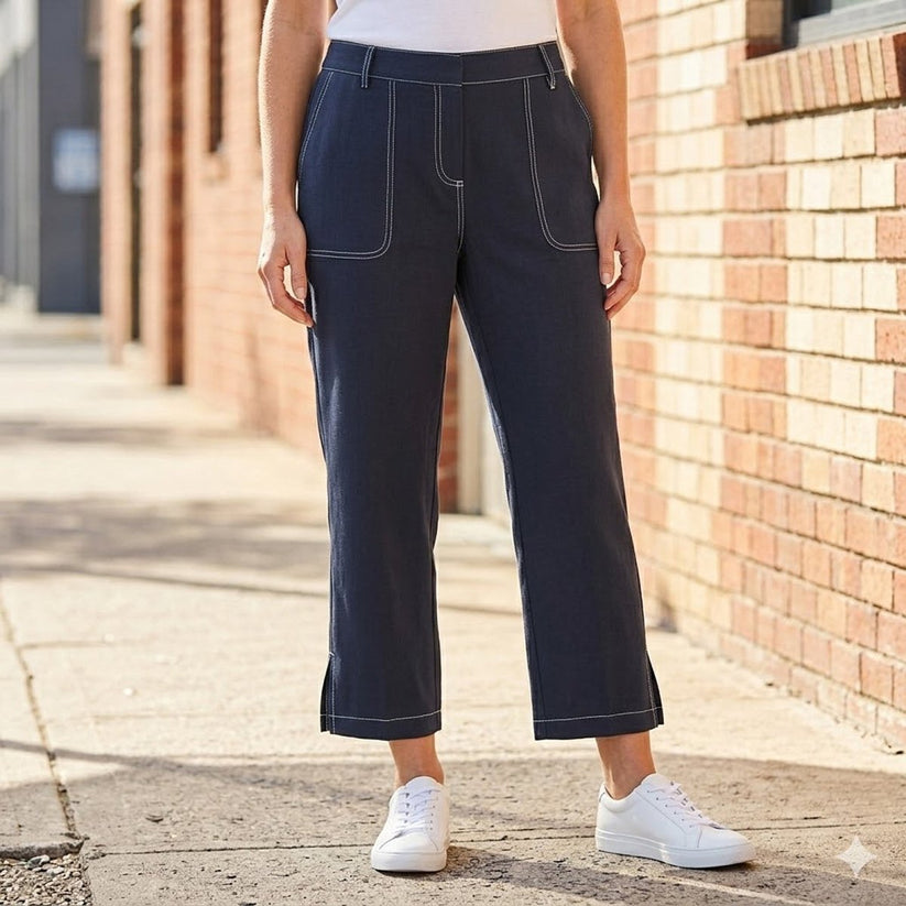 tommy hilfiger womens navy blue contrast stitch cropped trousers pants uk 14 by Tommy Hilfiger – JEANS | RewearableUK