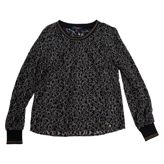 Trussardi Jeans Women's Black Floral Lace Top M Gold Trim Long Sleeve – product photo 1 | RewearableUK