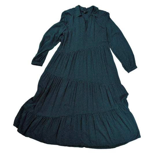 Whistles Vertical Dash Trapeze Midi Dress UK 10 Green Long Sleeve Tiered – product photo 1 | RewearableUK