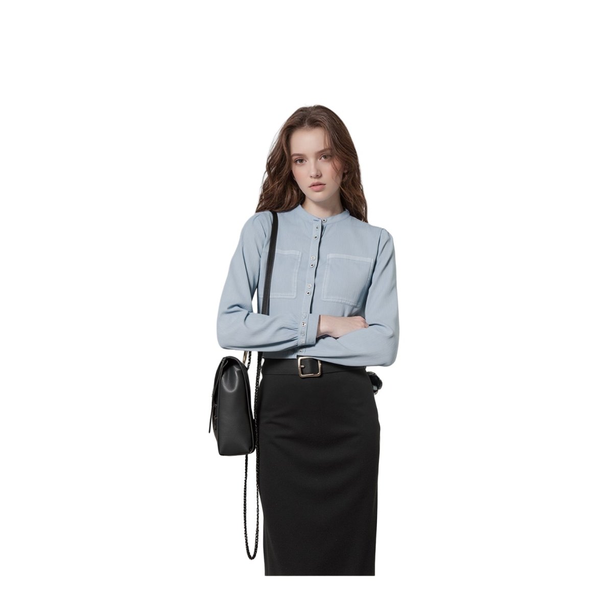 White Stuff 100% Linen Shirt Light Blue Grandad Collar | Women's UK 10 by White Stuff – blouse | RewearableUK